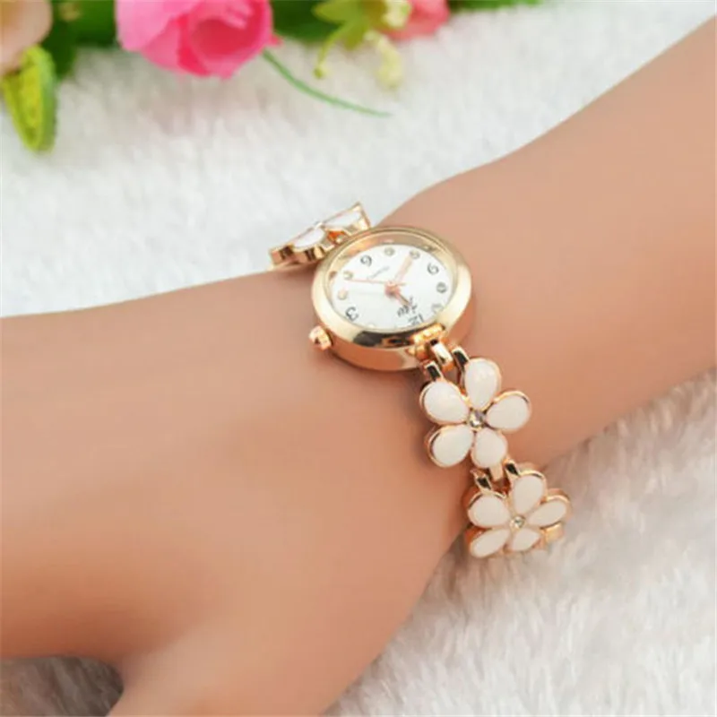 

Fashion Daisies Flower Rose Gold Bracelet Wrist Watch Women Girl Gift Elegant Beautiful Casual Clock reloj mujer montre femme *Y