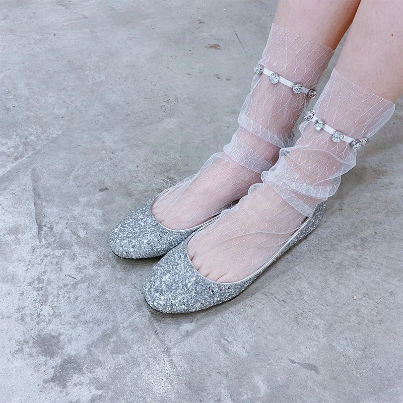 Весенние Стразы роскошные прозрачные короткие носки Ажурные кружевные женские