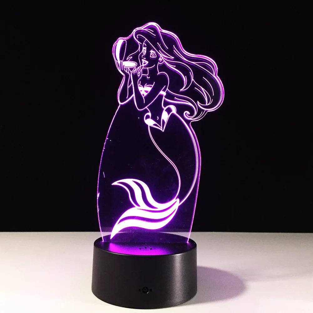 Красивая модель русалки 3D USB светодиодный ночсветильник красочное настроение