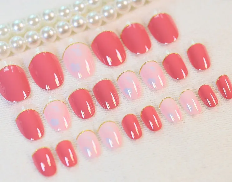 Цвет порошок Поддельные Гвозди круглый aritificial нажмите на советы персик красный