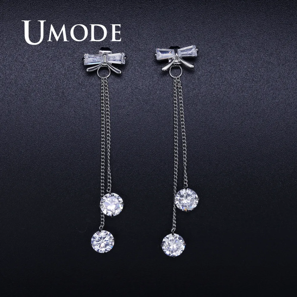 Женские круглые серьги-подвески UMODE с фианитами двумя шариковыми цепочками новые