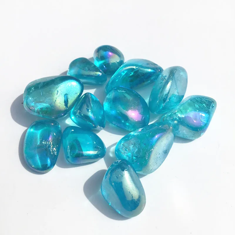

Natural Clear Quartz Crystal Stone Blue Aura Quartz Crystal Tumbled Chakra Minerals Specimen Electroplated Gifts