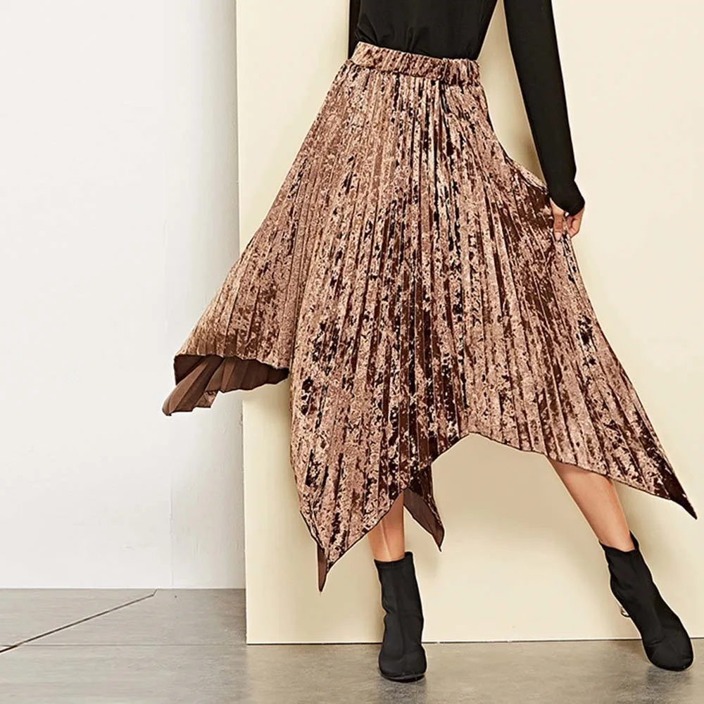 Осень Boho элегантный Повседневное Для женщин юбки плиссе Высокая Талия Обычная
