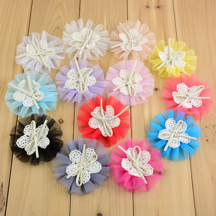 

20 pcs/lot , Lace bow and mesh flower for shoe hair accessories
