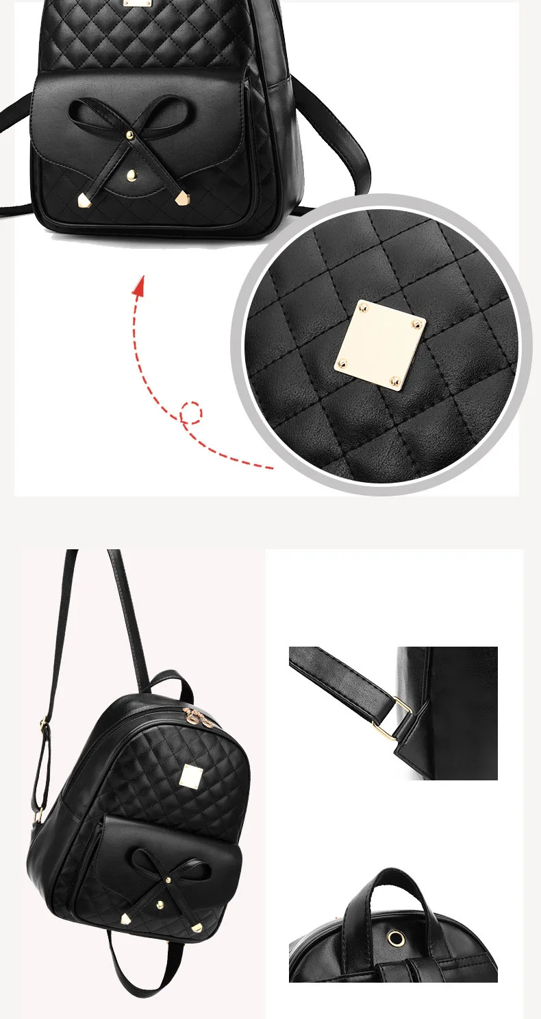 SWDF Women's Backpack Fashion Black PU Leather Backpack Women's Shoulder Bag Small Backpack Girls' Bags Mother and Daughter Bags