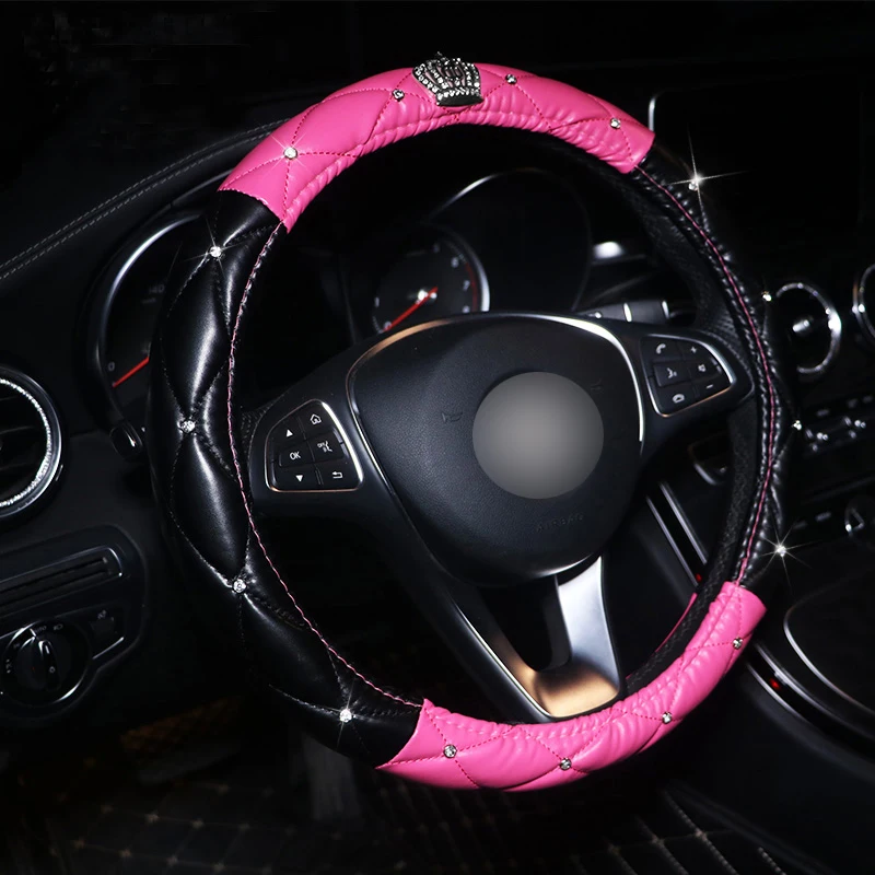 Роскошные Алмазные короны Кожаные чехлы рулевого колеса автомобиля Bling Crystal Авто ручка крышка интерьер автомобиля аксессуары для девочек