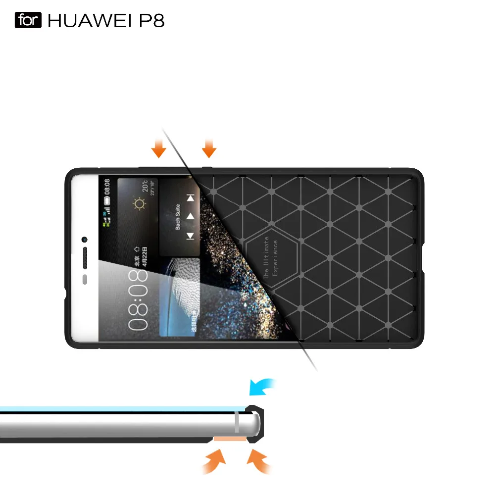 Чехол из углеродного волокна для Huawei P8 Роскошный Матовый прочный защитный чехол