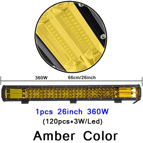 360W amber Янтарный Белый 1" 216 Вт 17" 252 Вт 2" дюймовый 288 Вт 23" 324 Вт 2" дюймов 360 Вт комбо Offroad светодиодный светильник бар для JEEP 12v 24v автомобилей 4X4 - Цвет: 360W amber