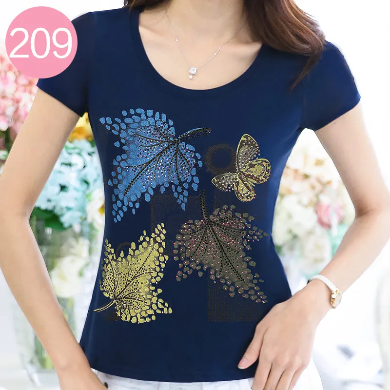 Photo Color Poleras де Mujer Футболка с принтом Для женщин летние топы, декорированные стразами короткий рукав Футболка размера плюс; женские Вьетнамки Femme футболки для девочек - Цвет: Photo Color