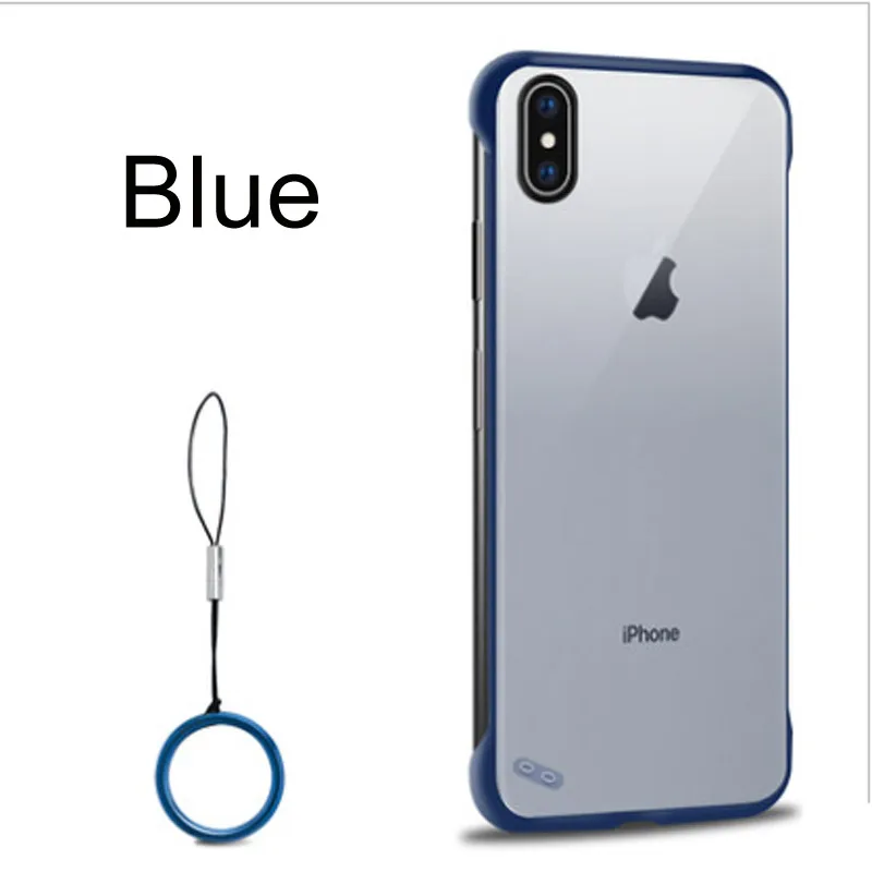 Blue Luxury Frameless Design Phone Cases For iPhone 11 Pro X XR XS Max Ring Scrub Hard PC Cover For iPhone 6 6s 7 8 Plus Back Case - Цвет: Blue