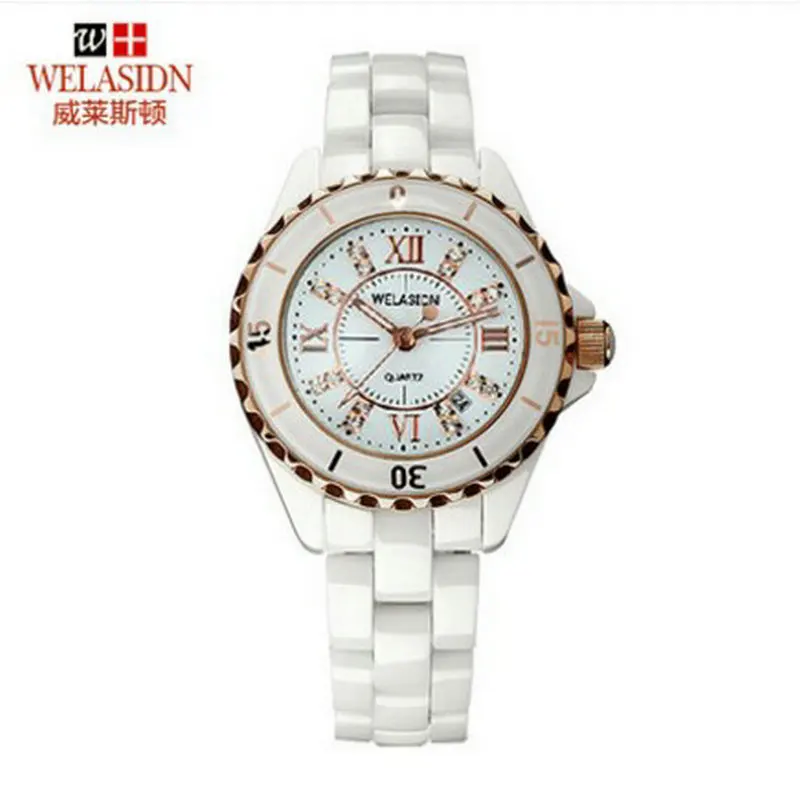 Низкая цена Керамической качество кварцевые женские часы женщина для Женщины