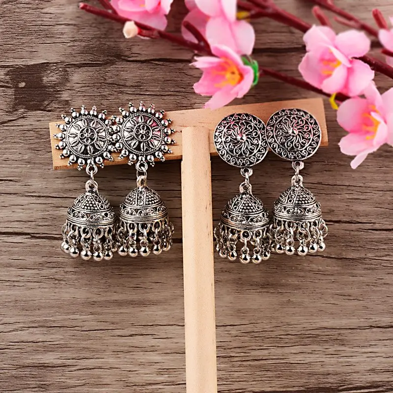 Индийские женские серьги Jhumka цыганские украшения в стиле бохо винтажные