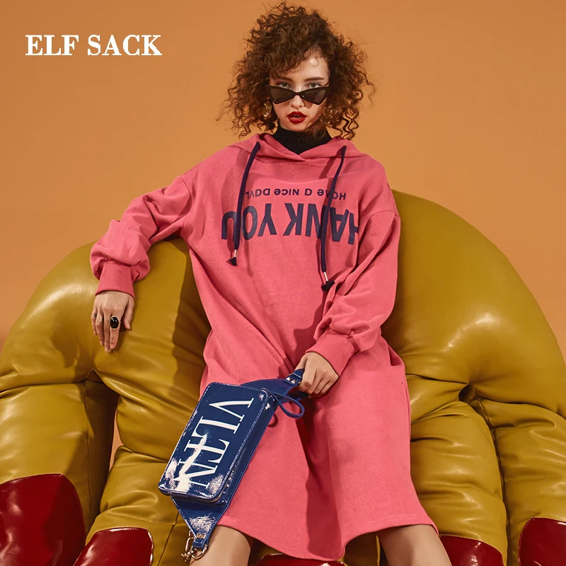 Женское платье с длинным рукавом ELF SACK хлопковое прямое до колена буквенным