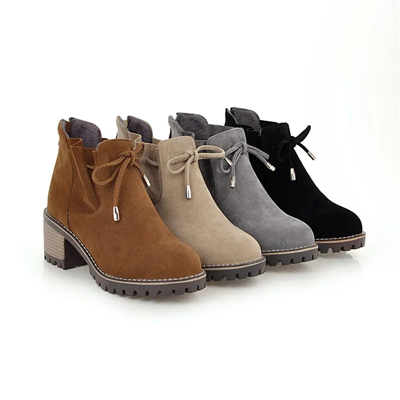 

Smirnova new arrival 2018 ankle boots cross tied round toe platform women lace up boots casual square med heels boots