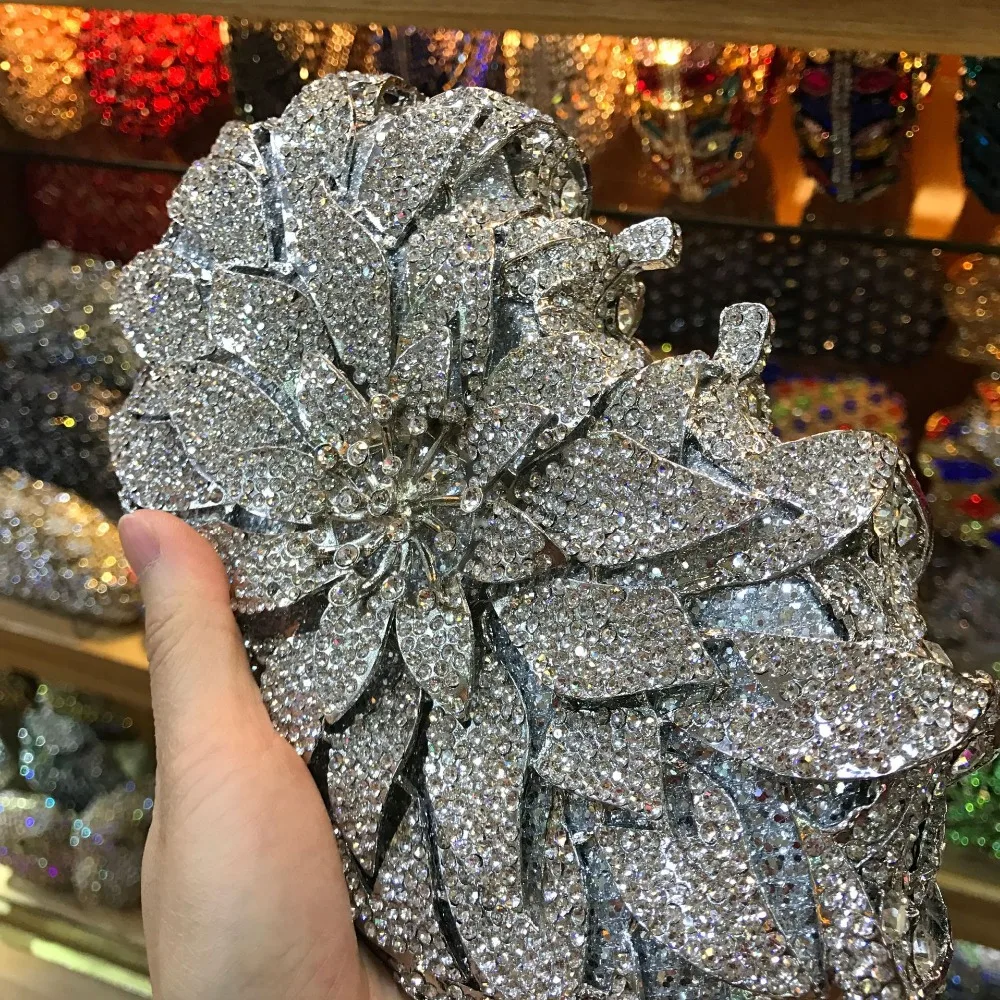 Ажурный серебристый мини-клатч Minaudiere свадебные женские сумочки с кристаллами