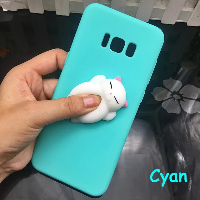 Cyan squishy Мягкий силиконовый чехол из ТПУ с объемным изображением кота для samsung Galaxy A5, A6, A7, A8,, карамельный цвет, задняя крышка, J3, J5, J7,, C9 pro, чехол для телефона s - Цвет: Cyan squishy