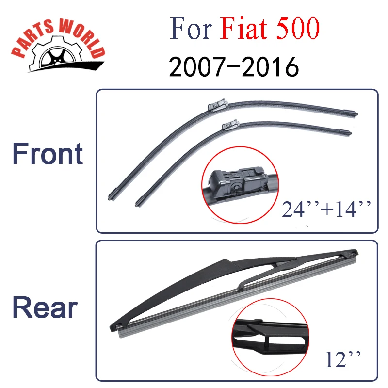 Передние и задние щетки стеклоочистителя для FIAT 500 2007 2016 24 &quot+ 14&quot fit кнопочный