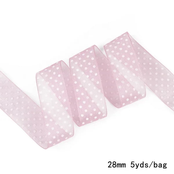 Pink 5 ярдов/10 ярдов, разные цвета, 28 мм, ширина, в горошек, органза, кружевная лента, сделай сам, для упаковки, бант, одежда, Швейные аксессуары - Цвет: Pink