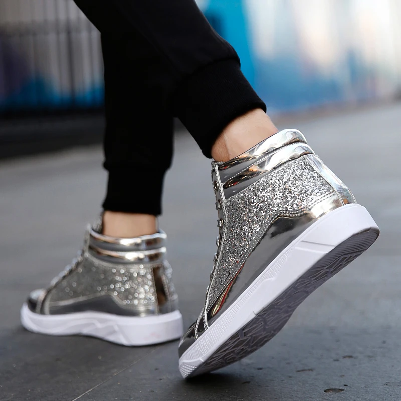 Fashion Men Sneakers High Top Casual Shoes Mens Trainers Comfortable Male Outdoor Black Silver Gold Dropshipping | Обувь