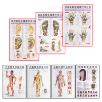 7 stksset acupunctuur massage punt kaart chinese engels meridiaan acupressuurpunten posters grafiek muur kaart voor medische