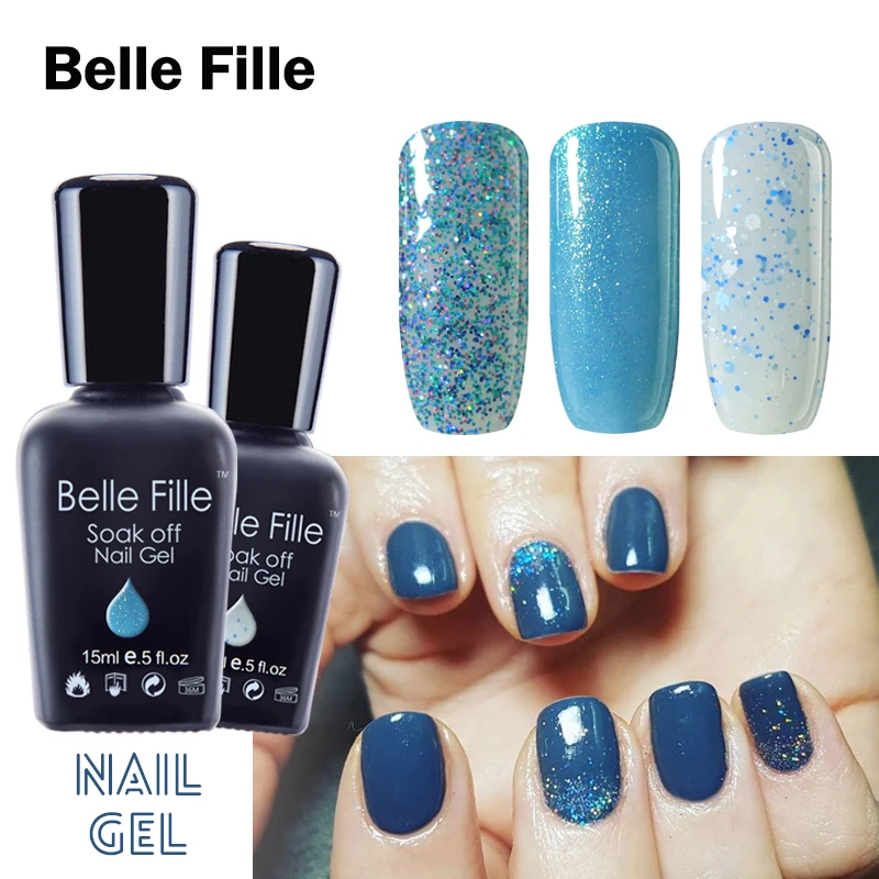 Belle FILLE 15 мл Цвет УФ гель Лаки для ногтей открытые блестящие гели лампы хаки крови