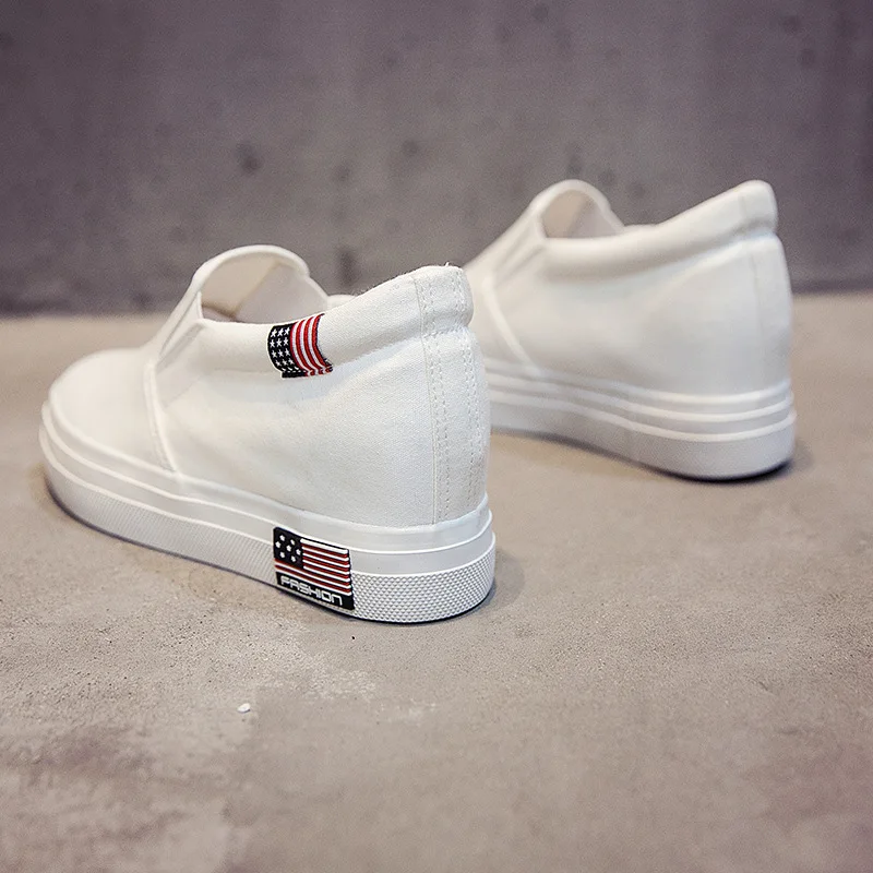 Мода с черный белый цвет платформы клин увеличить парусиновая обувь женская