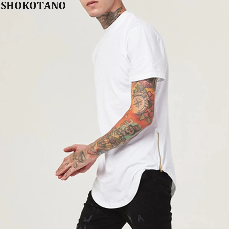 SHOKOTANO Мужская удлиненная футболка с боковой молнией Swag дизайнерская Стильная