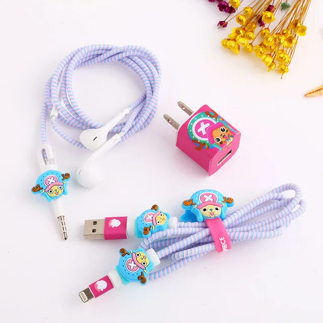 Милый мультяшный комплект защиты для кабеля и наушников с usb кабелем стикерами