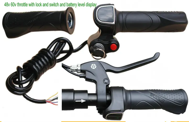 48v60v gas handle twist throttle with battery indicator&latching switch&lock/key electric scooter bicycle MTB part rolling grips