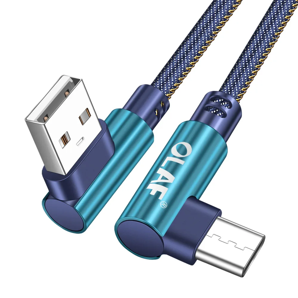 Blue Кабель OLAF 1m 2m type C для быстрой зарядки на 90 градусов, кабель usb c type-c для передачи данных, кабель usb-c для samsung S8 S9 S10 type C, кабель usb - Цвет: Blue