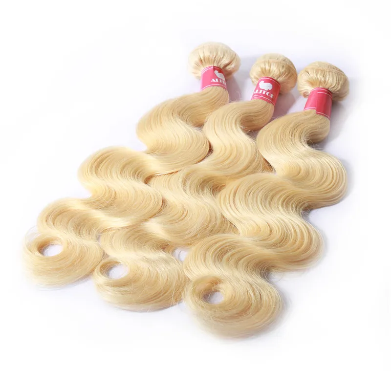 ALOTOP Blonde 613 пучки с закрытием бразильские волнистые волосы фронтальной Remy perruque chevex