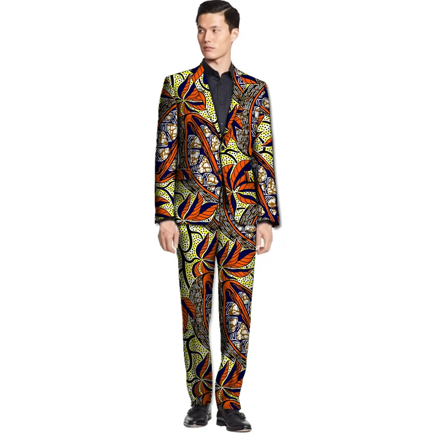 

African fashion men's suits dashiki print blazer with pant set Ankara casual male pant suits customized
