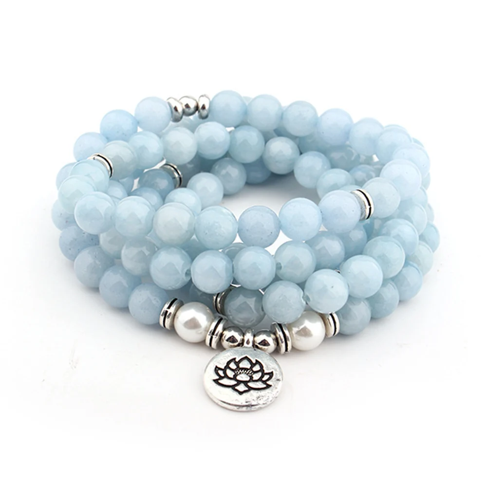 Light Blue 8mm 108 Matte Amazonite Chakra Bracelets For Women Beads Bracelet Rosary Natural Stone or Necklace | Украшения и