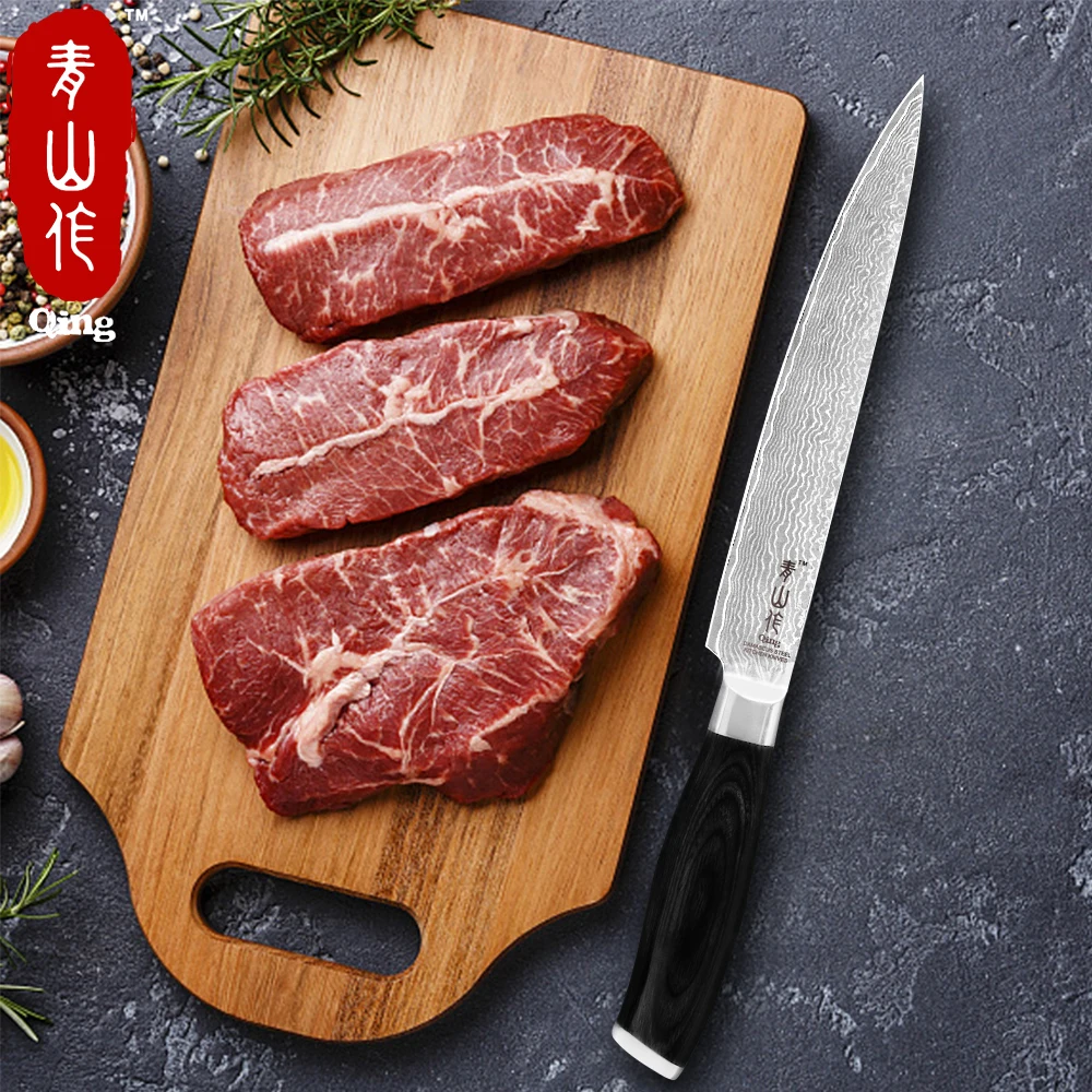 Цин дамасский поварской нож Santoku Дамасская сталь кухонные ножи черного цвета
