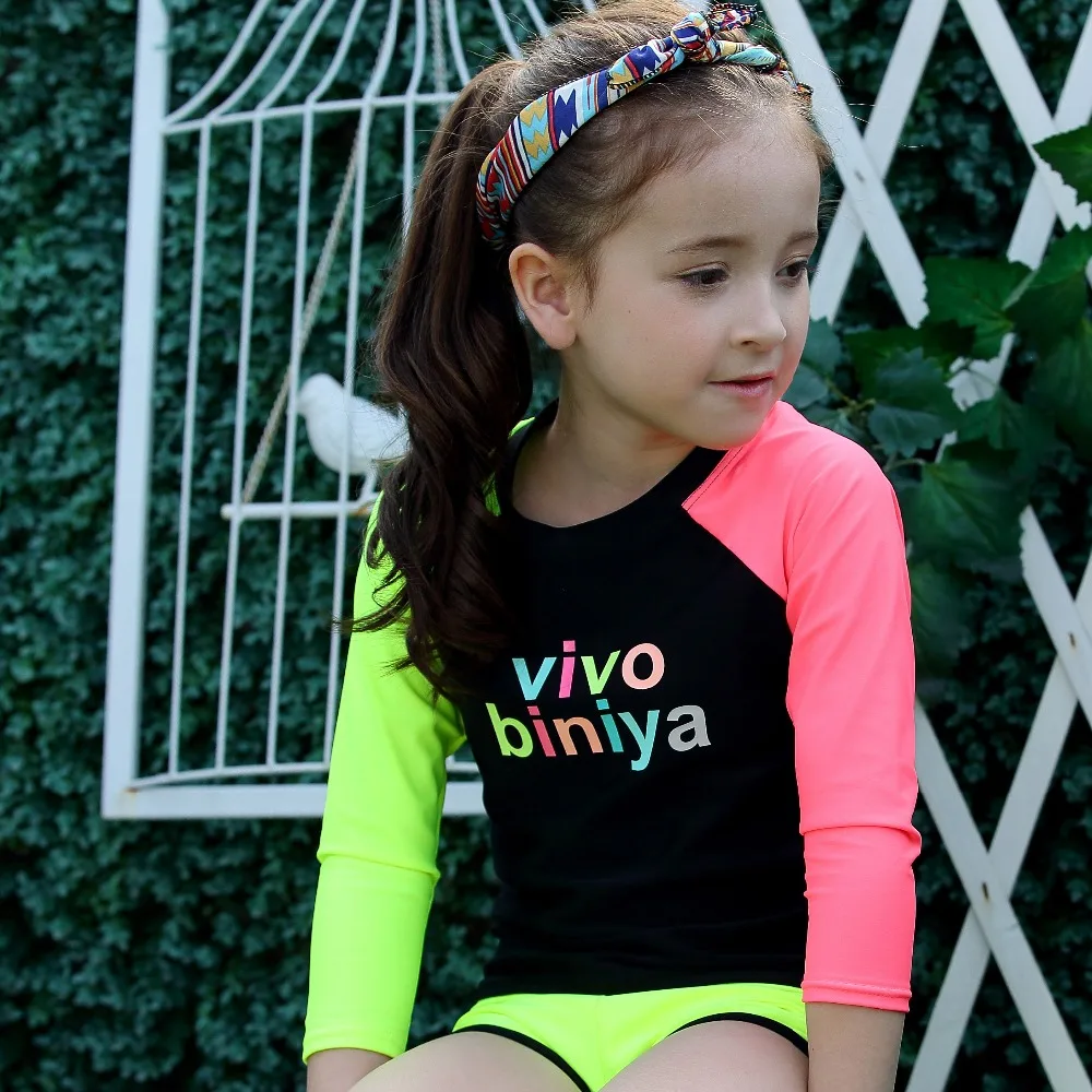 Купальный костюм с длинными рукавами для маленьких девочек детский купальный