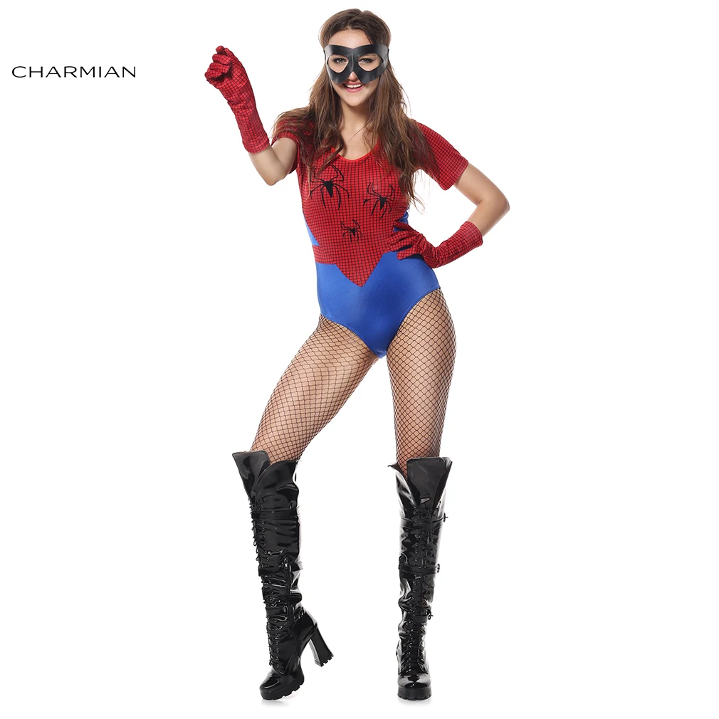 Charmian New Spiderman Superhero Halloween Costume for Women Adult Anime Cosplay Carnival Party Jumpsuit with Mask | Тематическая