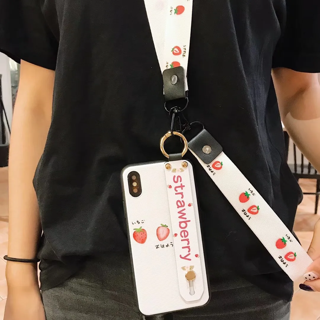 Клубника чехол для iPhone 7 8 6 6s Plus X XS XR MAX кактус поддержка телефонные чехлы с лентой