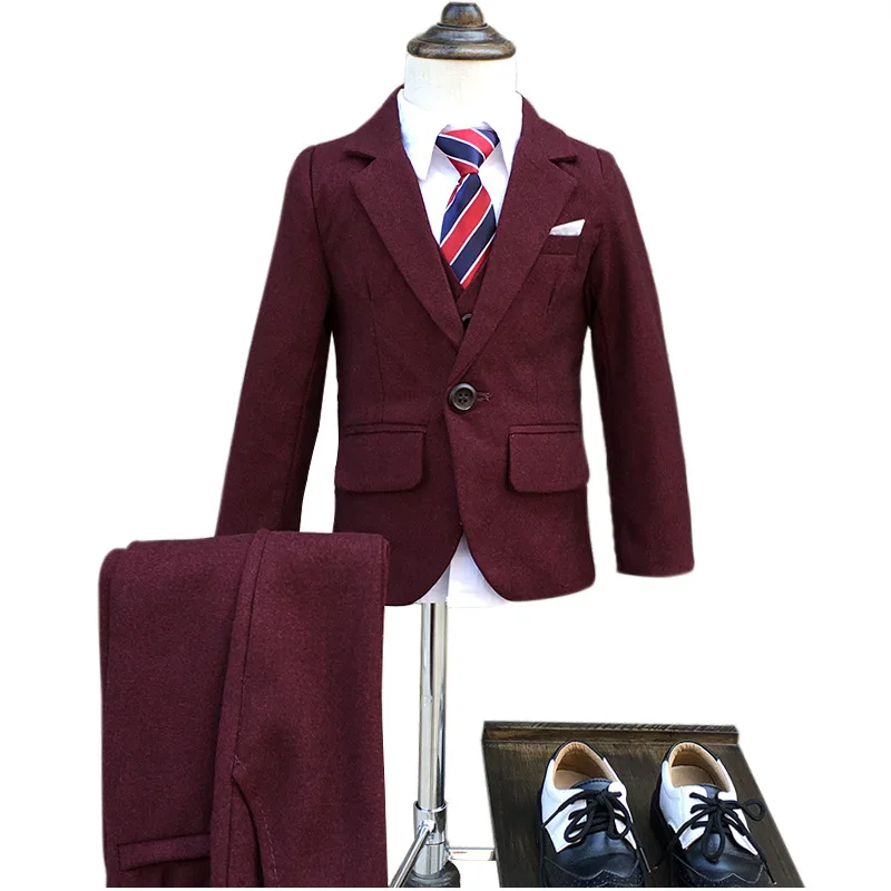 Винно красный блейзер для мальчиков 3 шт./компл. свадебные костюмы официальный