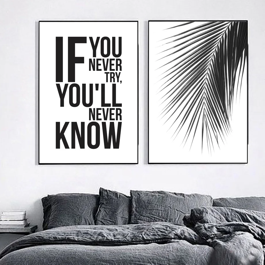 Большие Пальмовые Листья настенная Картина на холсте с цитатами скандинавские