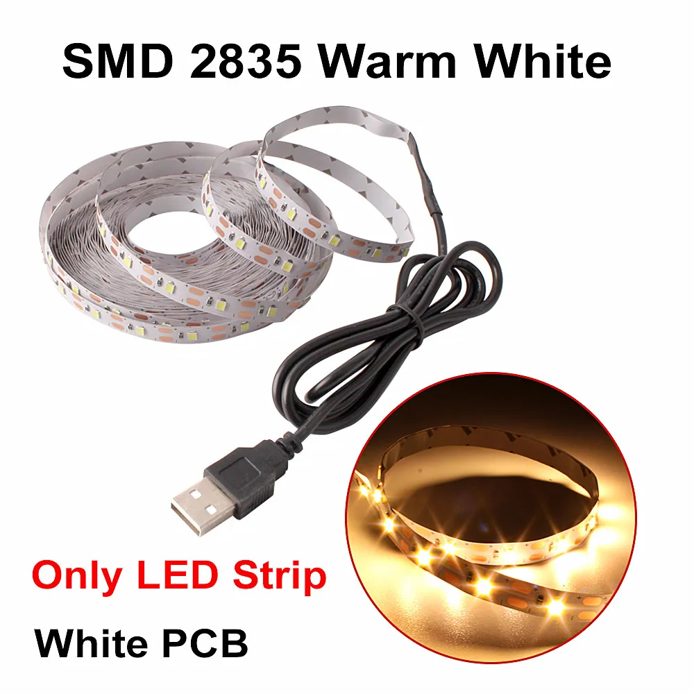 2835 Warm White Гибкий USB led ночник ТВ Подсветка RGB Светодиодные ленты Диодная лента с пультом дистанционного управления, комплект ночного освещения лампы м, 1 м, 2 м, 3 м, 4 м, 5 м - Испускаемый цвет: 2835 Warm White