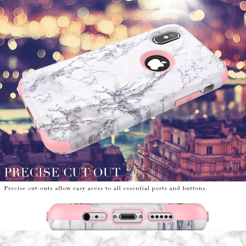 GrandEver Luxury Hard Marble PC Silicone Bumper Case for iPhone 6 6s 7 8 Plus 5 SE X 360 Cute Unicorn 3 in 1 Cover |