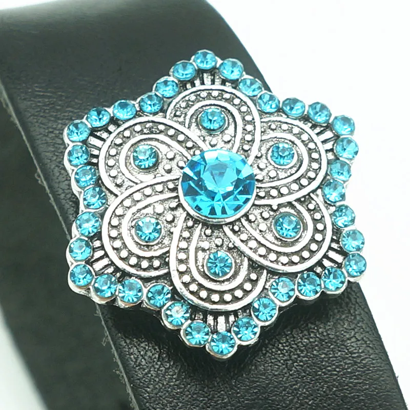 New Beauty Blue Flower rhinestone metal 25mm snap buttons fit 18mm jewelry wholesale KZ1517 | Украшения и аксессуары