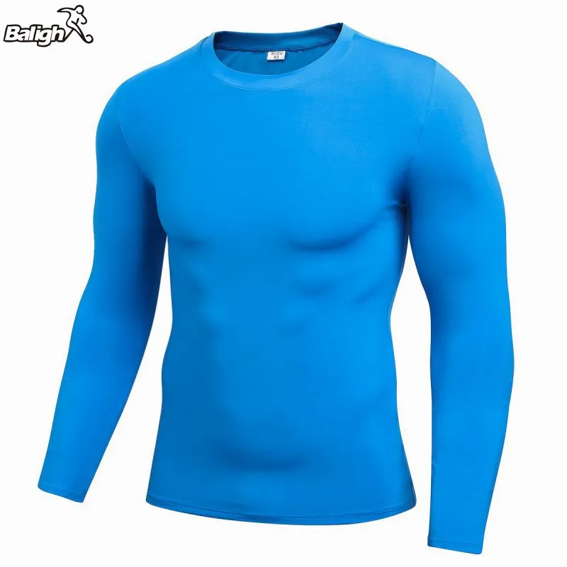 Мужские быстросохнущие фитнес компрессионные с длинным рукавом Baselayer тело под облегающая футболка одежда для занятий спортом, в тренажерном зале Топ рубашка на открытом воздухе - Цвет: Синий