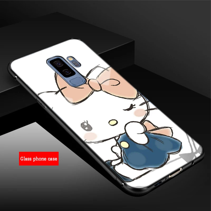 Модный Рисунок «Hello Kitty» закаленное Стекло чехол для телефона для samsung Galaxy A6 A6S A8 A8S J6 J8 S8 S9 S10 PLUS, NOTE 8, 9 - Цвет: B19041508-08.jpg