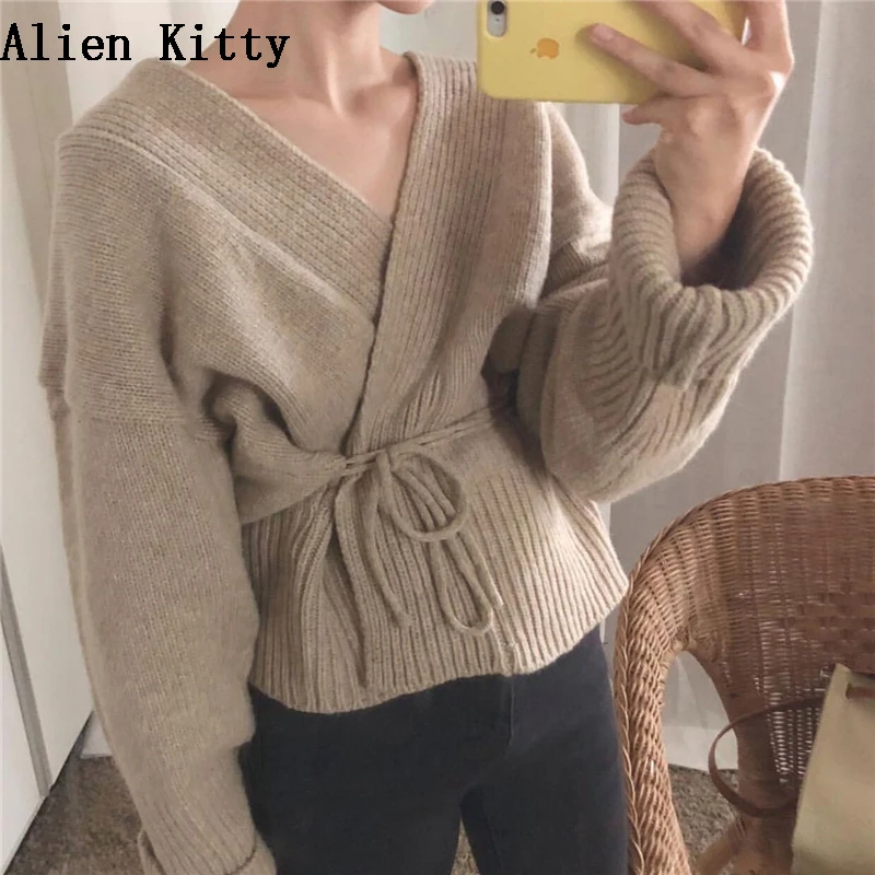 Куртка Alien Kitty Женская с длинным рукавом винтажный элегантный жакет поясом свитер