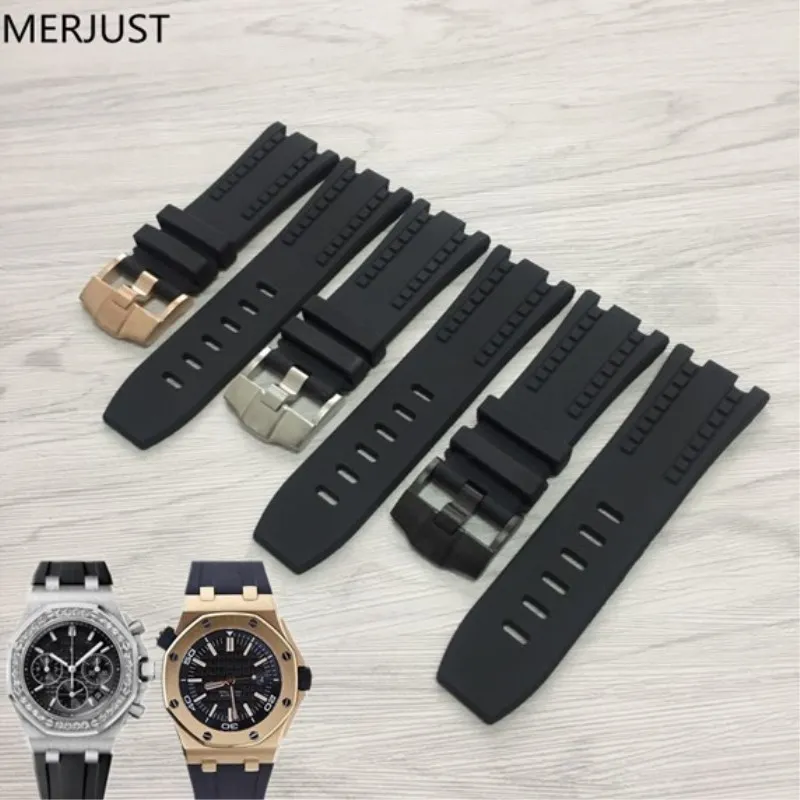 

MERJUST Watch Accessories 28mm Natural Silicone Strap AP 15703 Royal Oak Waterproof and Sweatproof Men's Outdoor Sports Strap