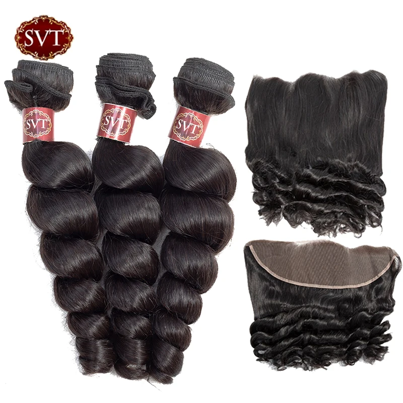 SVT волосы свободные волнистые в наборе с фронтальной перуанские накладные 3 пучка