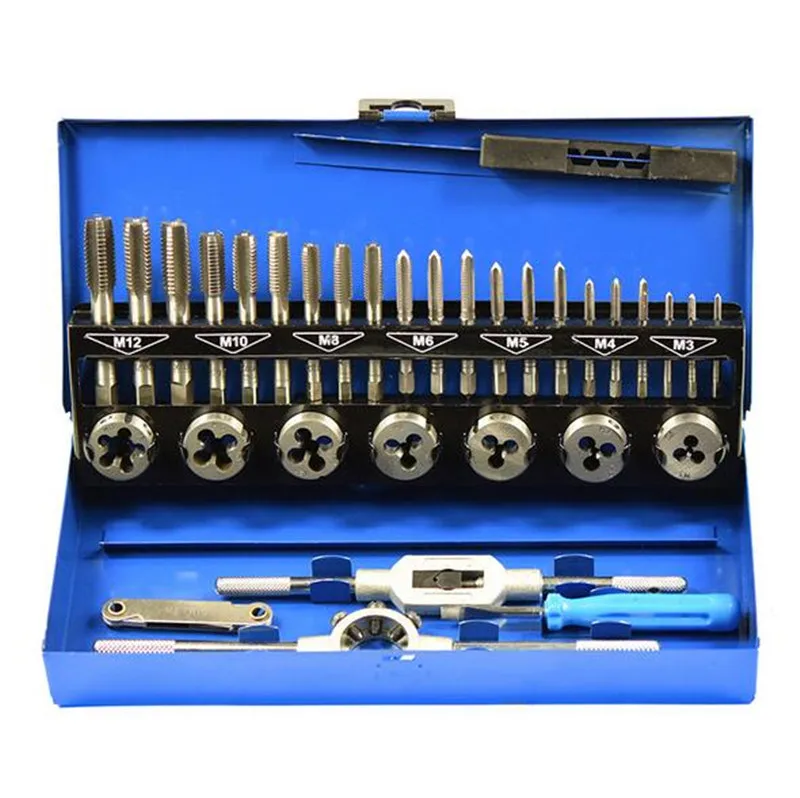 Hand Tool Set Metric Taps Wire Alloy Tool Steel Cutting Die Tapping Set 32pcs/set Tap Die Set Vehicle Maintenance Accessories
