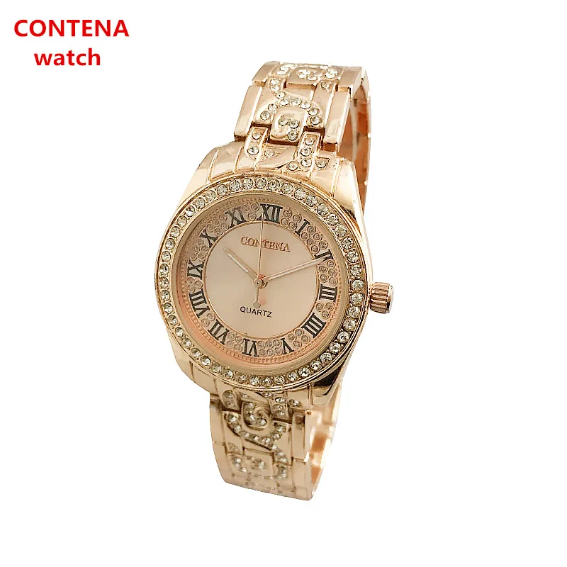 rose gold CONTENA, роскошные часы-браслет, женские часы, стразы, модные, розовое золото, женские часы, часы, Reloj Mujer Relogio Feminino - Цвет: rose gold