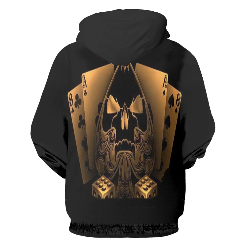 

UJWI New Arrival Street Clothes Hoodies 3D Metal Poker Skull Printed Sweatshirt Girls Spring Autumn Casual Hooded Pullover